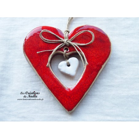 Coeur Liesel en céramique, couleur rot und wiss, à suspendre Coeur Liesel en céramique, couleur rot und wiss, à suspendre