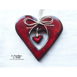 Coeur Liesel couleur rouge pomme d'amour en poterie, à accrocher