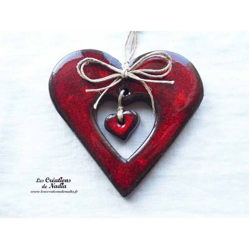 Coeur Liesel couleur rouge pomme d'amour en poterie, à accrocher