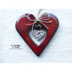 Coeur Liesel en poterie couleur rouge pomme d'amour, à suspendre