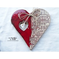 Coeur Hansi rot und wiss à suspendre, impression Alsace