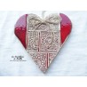 Coeur Hansi en faïence émaillée couleur rot und wiss, impression rosace