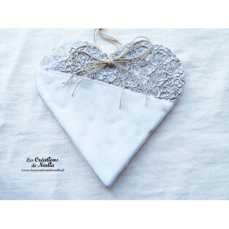 Coeur en céramique Hansi, couleur bicolore elsass café et blanc givré, impression capucines Coeur en céramique Hansi, couleur bicolore elsass café et blanc givré, impression capucines