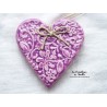 Coeur Katele en céramique, lilas, impression fine denelle, à suspendre