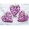 Coeur Katele en céramique, lilas, impression fine denelle, à suspendre