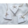 Coeur Katele en céramique, couleur blanc, impression fine dentelle, à suspendre