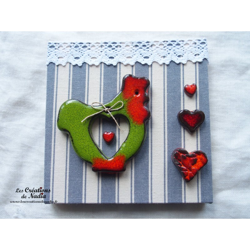 Tableau avec poule couleur vert reinette, en céramique
