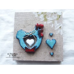 Tableau avec poule couleur turquoise en céramique