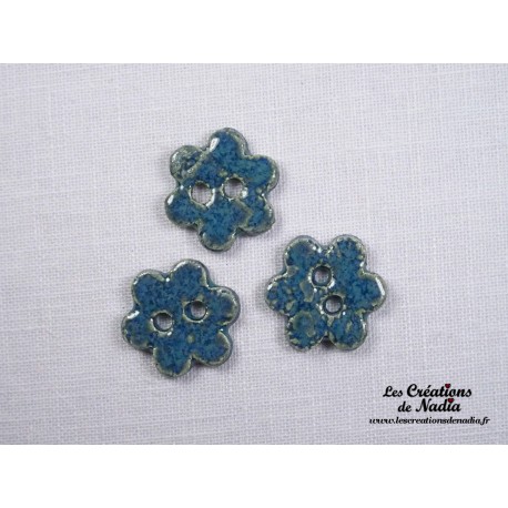 Bouton petite fleur en céramique, couleur bleu