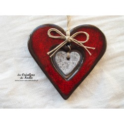 Coeur en céramique couleur rouge pomme d'amour, à accrocher