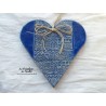 Coeur Hansi en céramique, couleur bleu outremer, impression Alsace, à suspendre