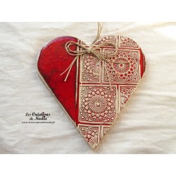 Coeur Hansi en faïence émaillée couleur rot und wiss, impression rosace