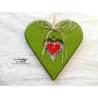 Coeur Hansi vert reinette en poterie, à suspendre