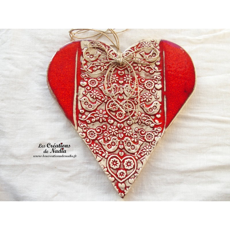 Coeur en céramique rot und wiss, impression printemps