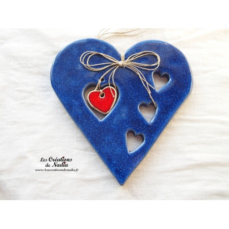 Coeur Hansi bleu outremer en poterie, à accrocher Coeur Hansi bleu outremer en poterie, à accrocher