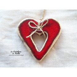 Coeur Katele en céramique, couleur rot und wiss, à suspendre