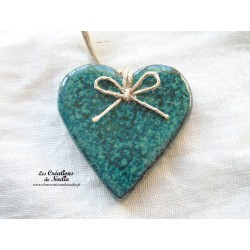 Coeur Katele en céramique, couleur vert émeraude, à suspendre