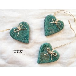 Coeur Katele en céramique, couleur vert émeraude, à suspendre