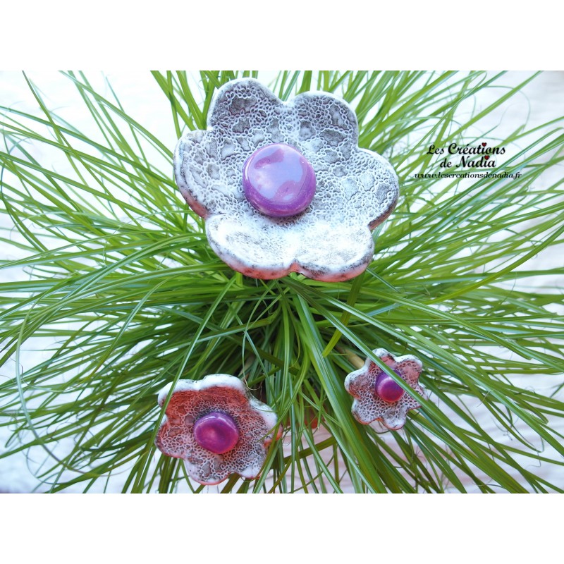 Poppies fleurs en céramique pour les jardinières, série de trois fleurs elsass café