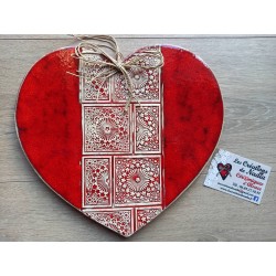 Coeur en céramique Joséphine, couleur rot und wiss, impression rosace
