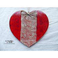 Coeur en céramique Joséphine, couleur rot und wiss, impression rosace