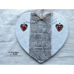 Coeur en céramique Joséphine (Finela) couleur  blanc glacé et Elsass café,...