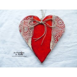 Coeur Hansi en faïence émaillée couleur rot und wiss, impression rosace