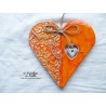 Coeur Hansi couleur bicolore orange à suspendre, impression printemps