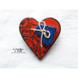 Broche coeur en céramique orange