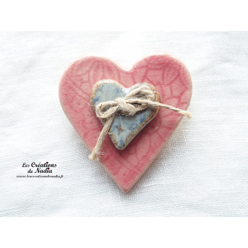 Broche coeur en céramique couleur rose