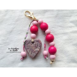 Grigri bijoux de sac, porte clés coeur parme