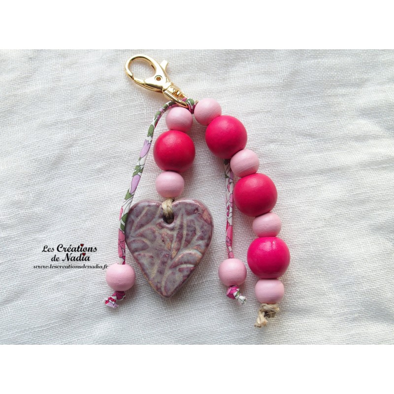 Grigri bijoux de sac, porte clés coeur parme