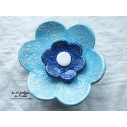 Fleur en céramique poppies taille XXL, couleur bleu lagon et bleu outremer