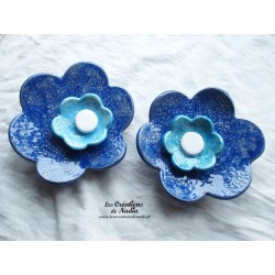 Fleur en céramique poppie taille XXL, couleur bleu outremer et bleu lagon