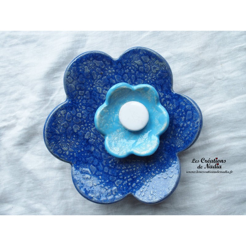 Fleur en céramique poppies taille XXL, couleur bleu outremer et bleu lagon