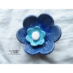 Fleur en céramique poppie pour les jardins, taille XL, couleur bleu outremer et bleu lagon