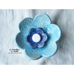 Fleur en céramique poppie pour les jardins, taille XL, couleur bleu lagon et bleu outremer