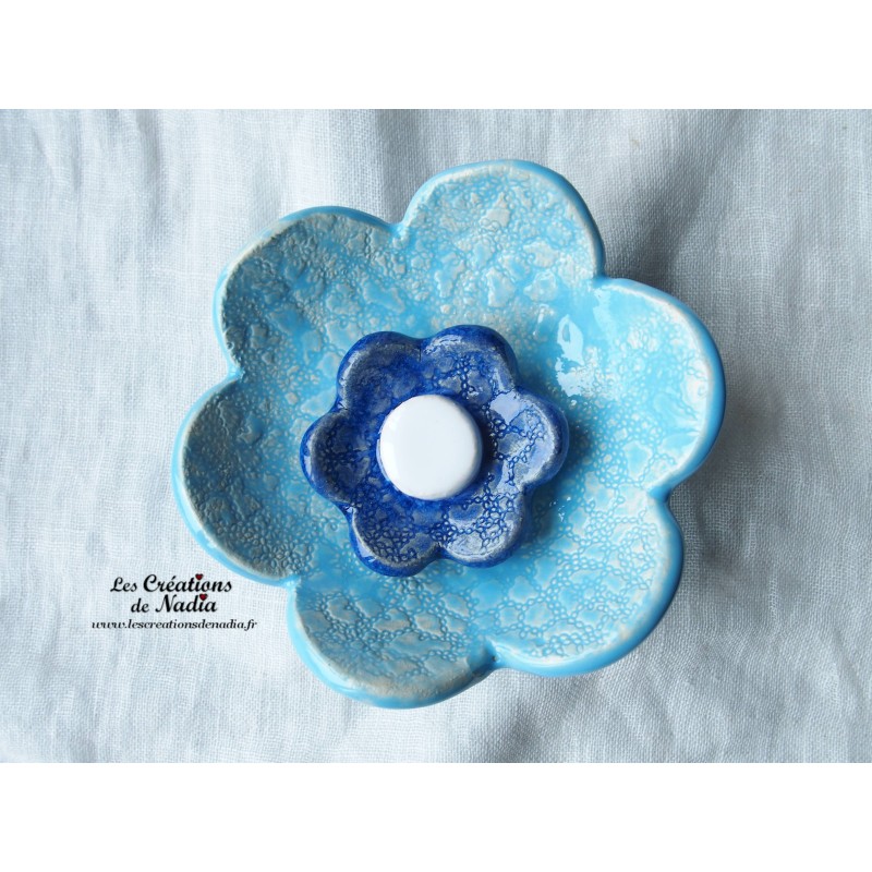 Fleur en céramique poppie pour les jardins, taille XL, couleur bleu lagon et bleu outremer