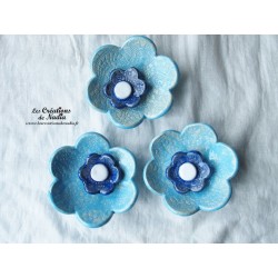 Fleur en céramique poppie pour les jardins, taille XL, couleur bleu lagon et bleu outremer