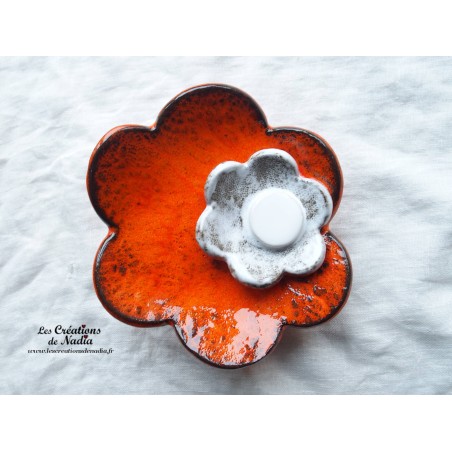 Fleur en céramique poppies taille XXL, couleur orange et elsass café