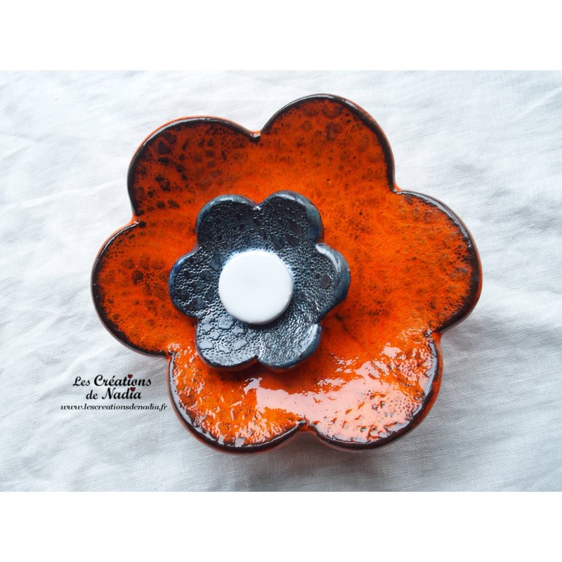 Fleur en céramique poppies taille XXL, couleur orange et gris métal