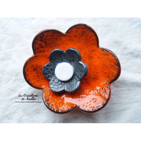 Fleur en céramique poppies taille XXL, couleur orange et gris métal