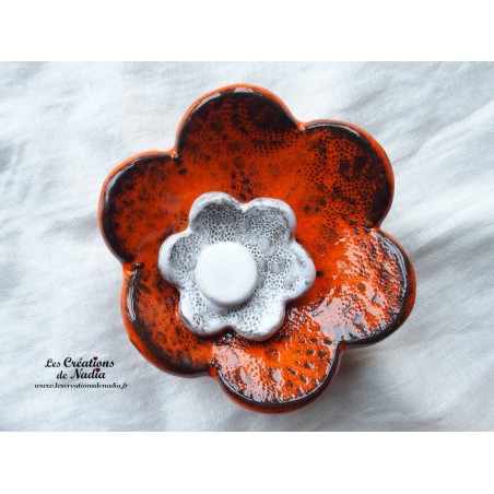 Fleur en céramique poppie pour les jardins, taille XL, couleurs orange et elsass café