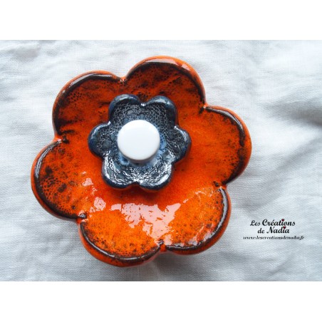 Fleur en céramique poppie pour les jardins, taille XL, couleurs orange et gris métal
