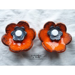 Fleur en céramique poppie pour les jardins, taille XL, couleurs orange et gris métal