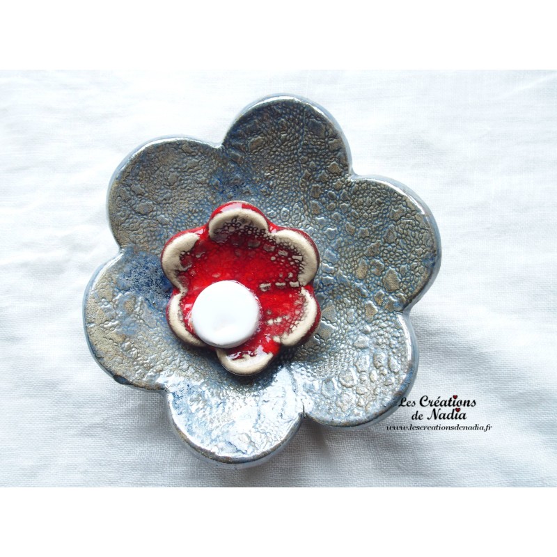 Fleur en céramique poppie pour les jardins, taille XL, couleur bleu gauloise et rot und wiss