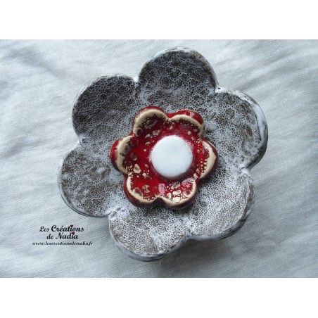 Fleur en céramique poppie pour les jardins, taille XL, couleurs elsass café et rot und wiss