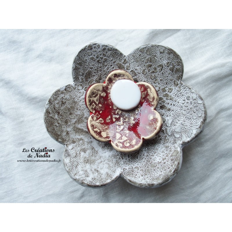 Fleur en céramique poppies taille XXL, couleur elsass café et rot und wiss