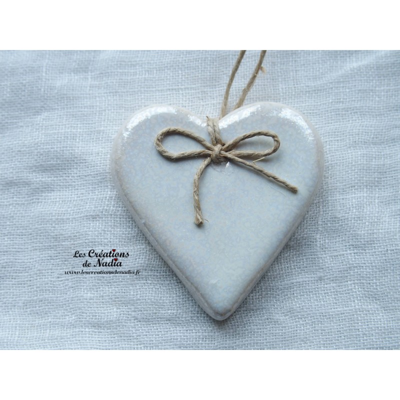 Coeur Katele en céramique, couleur blanc nacré