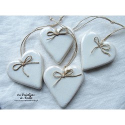 Coeur Katele en céramique, couleur blanc nacré